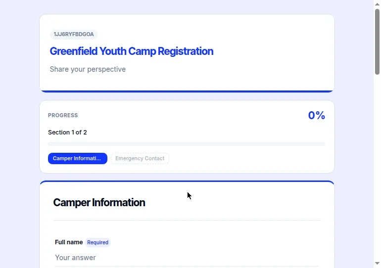 The public form in a desktop browser
