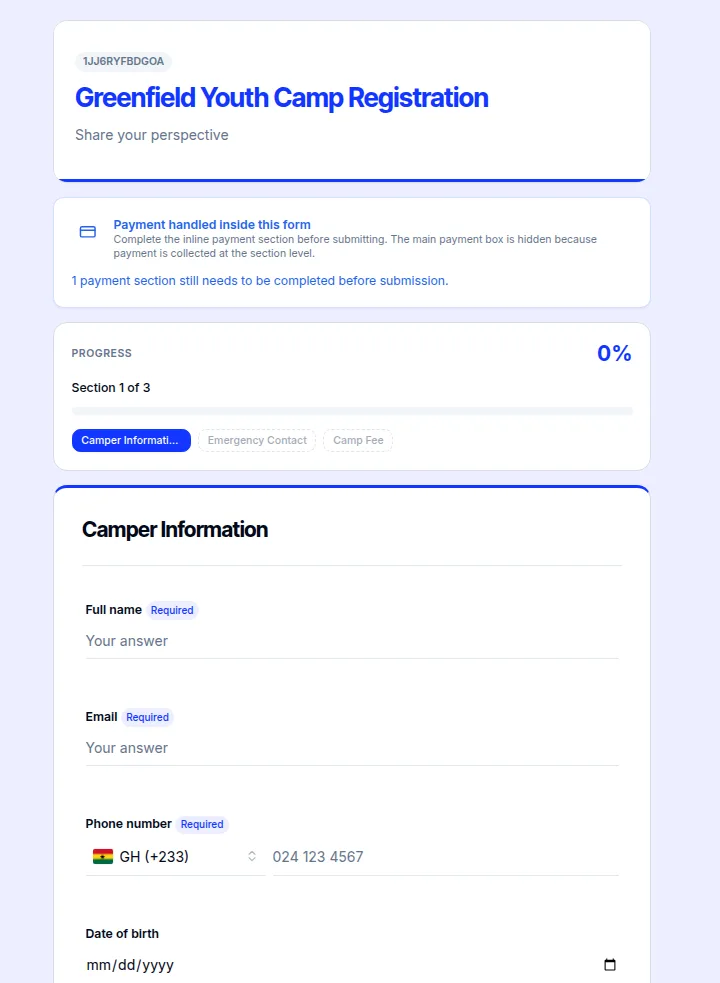 The public form on a phone