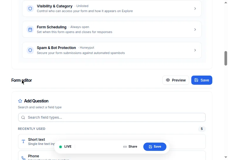 Form settings