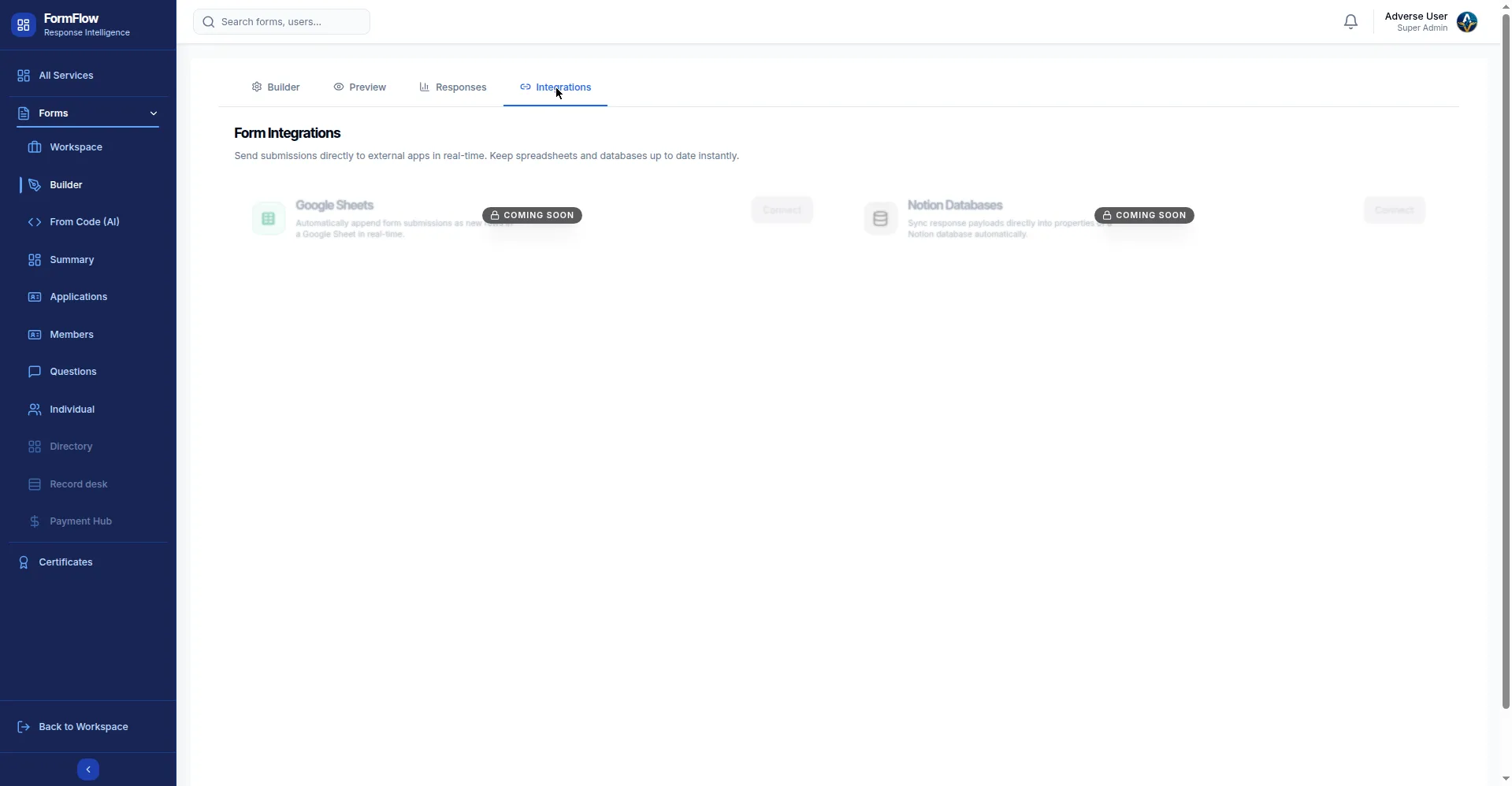 The Integrations tab