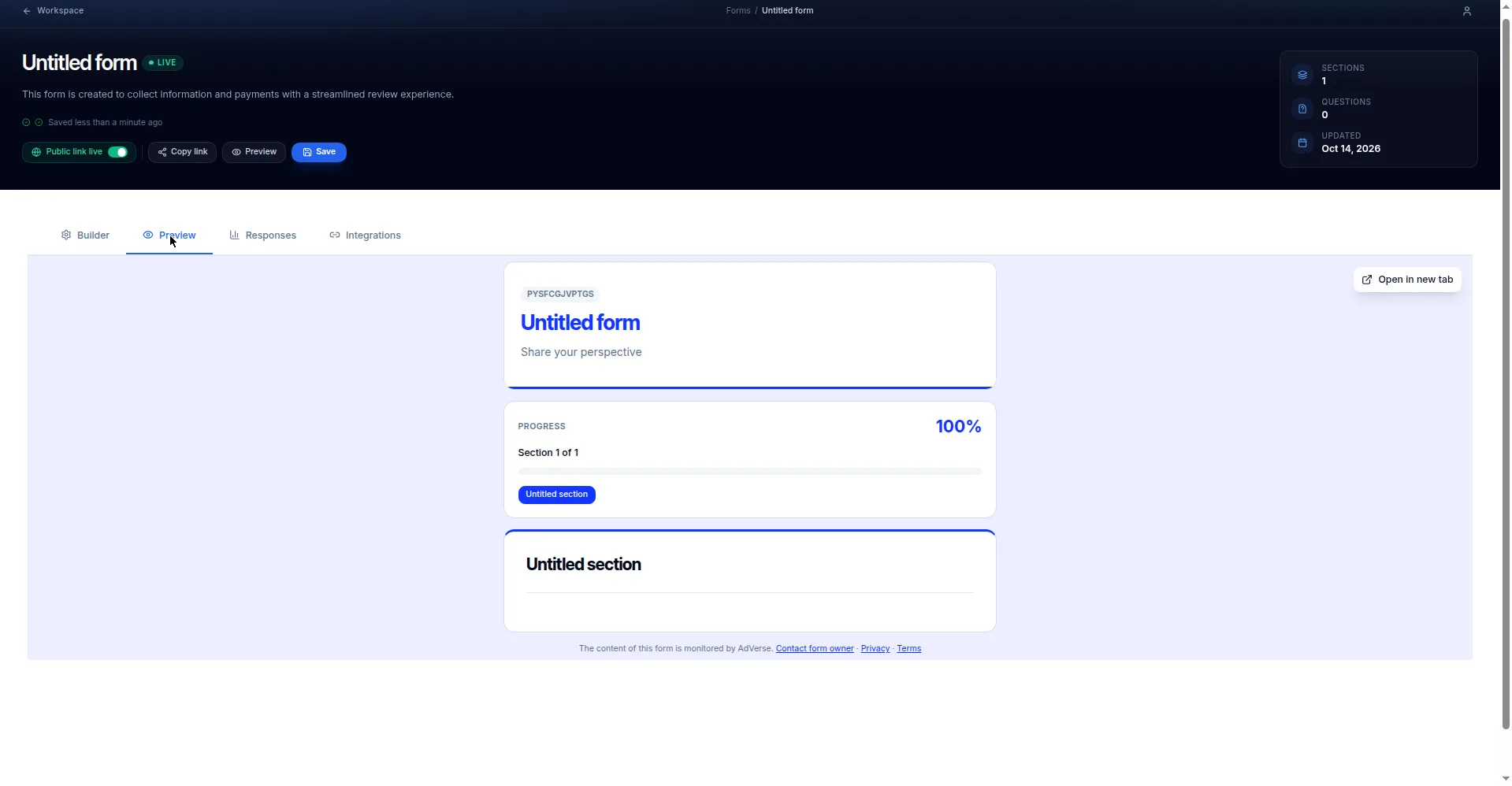 The Preview tab showing the form as respondents see it