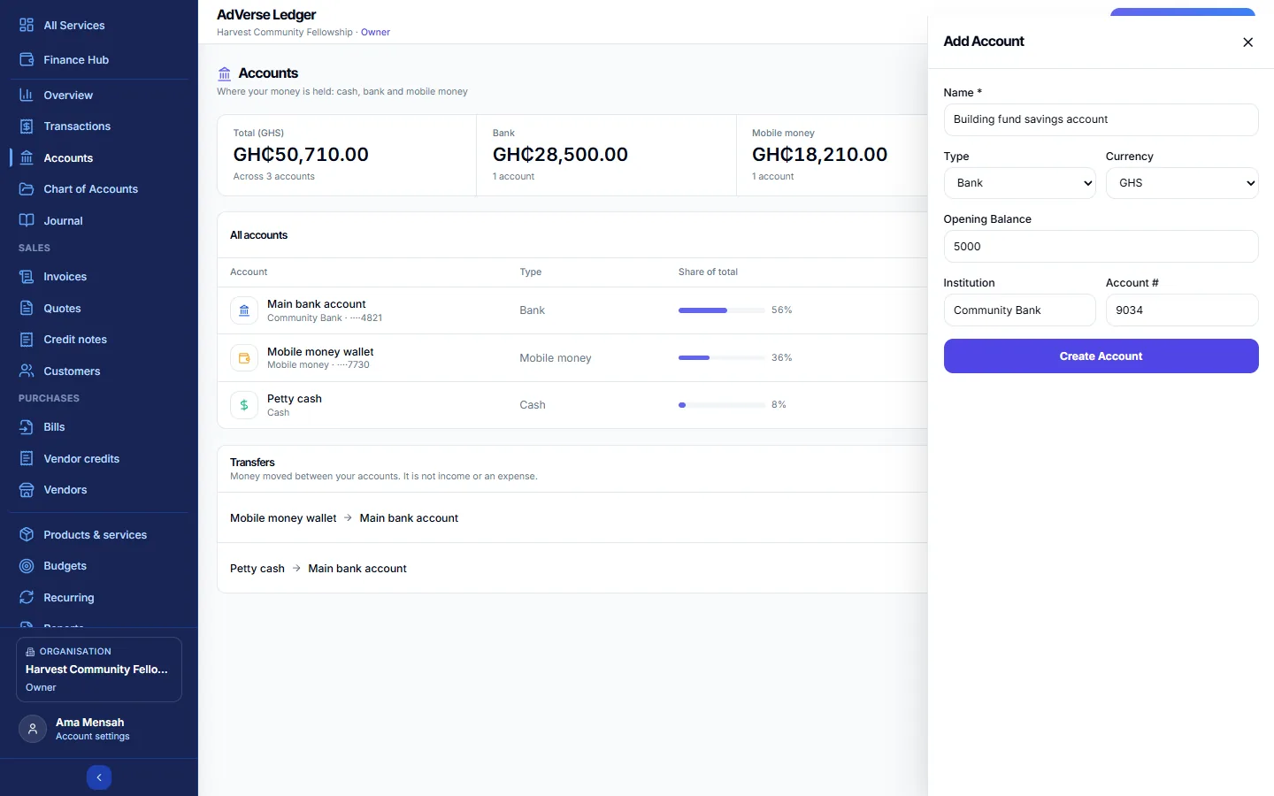 The Add Account form