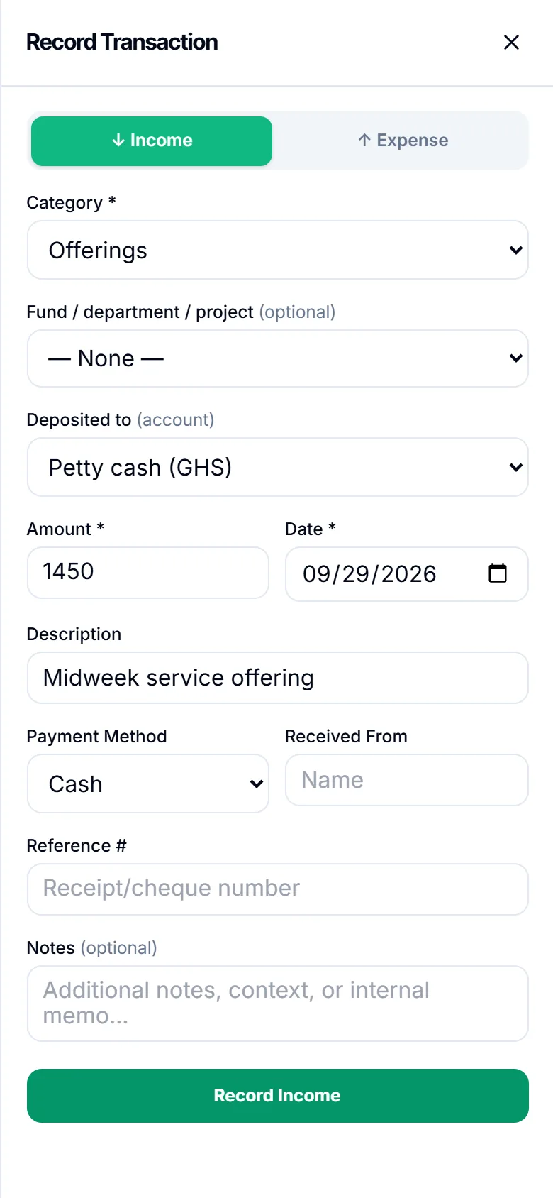 Recording a transaction on a phone